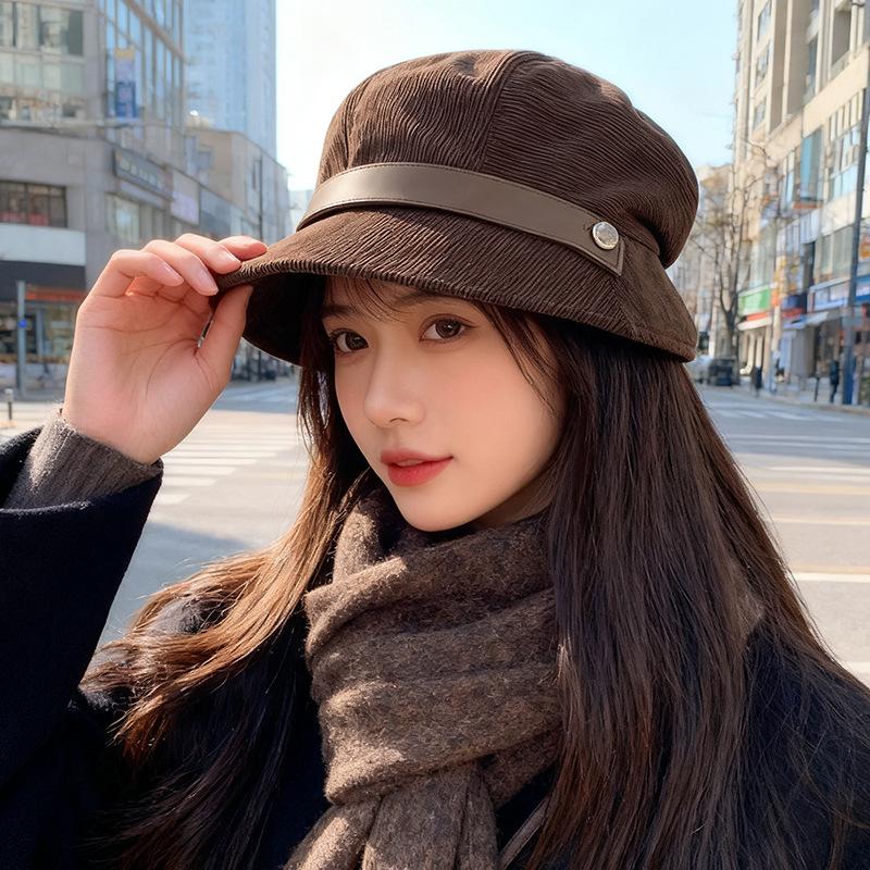 Autumn and Winter Corduroy Fisherman Hat Women's New One Hat Multi Wear Top Hat Casual Versatile Warm Beret Trend