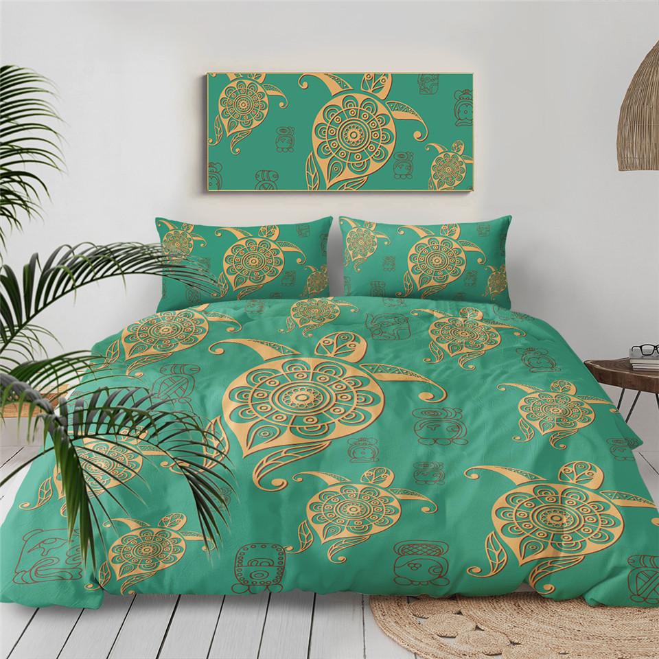 Sea Turtle Duvet Cover Set Pillow Cases Ocean Animal Turtle Bedding Set Queen King Kids Home Textiles Map Coral Soft Quilt Cover