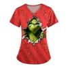 Women's Fashion Printed Short Sleeve V Neck Pattern Tops Pocket Working T-shirts