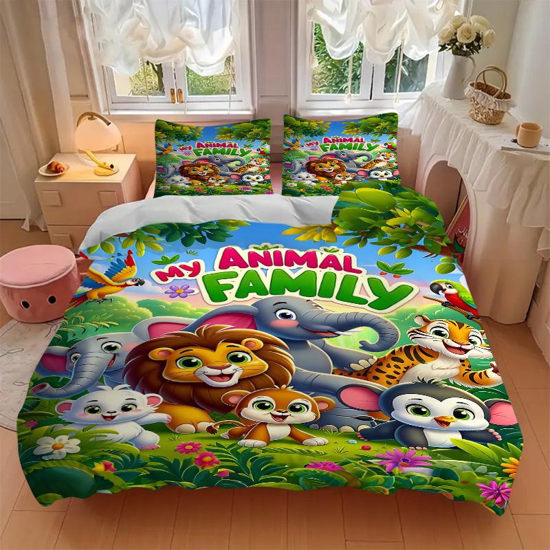Animal Family Adventure Print 3Pcs Bedding Setduvet Cover With 2 Bedropillowcase Home Birthday Gift