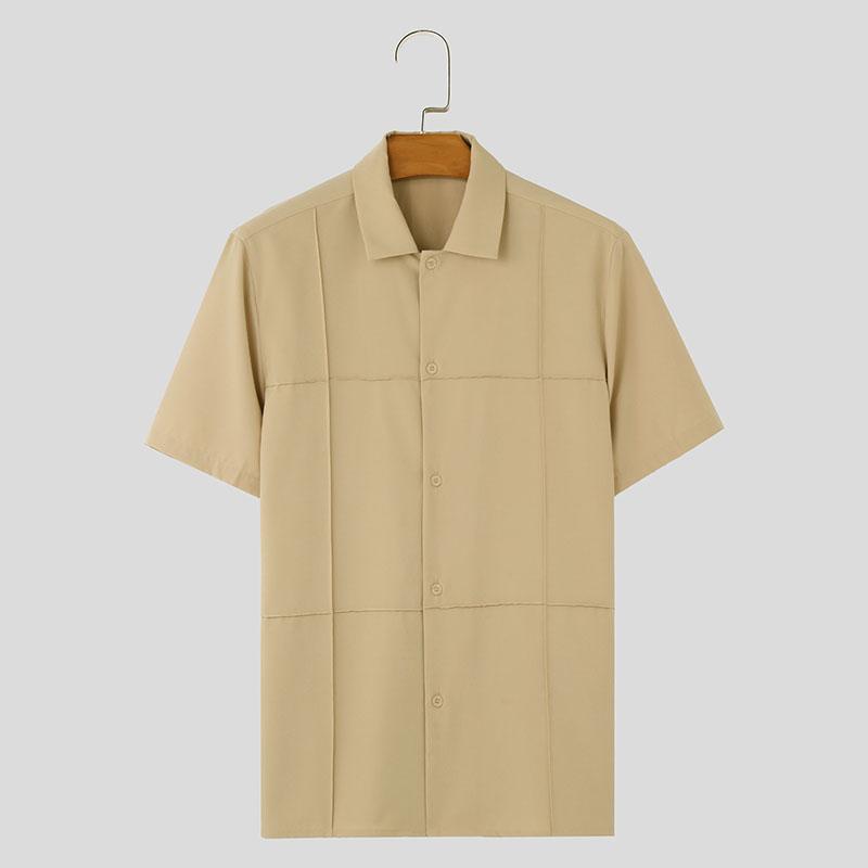INCERUN Мужские летние рубашки с лацканами и пуговицами, повседневная рабочая одежда, офисные топы