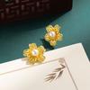 JMXD-Chinese Style Flower Silk Inlaid with Antique Earrings Imitation Pearl Stud Earrings Ancient Method Hanfu Jewelry Silk Filigree
