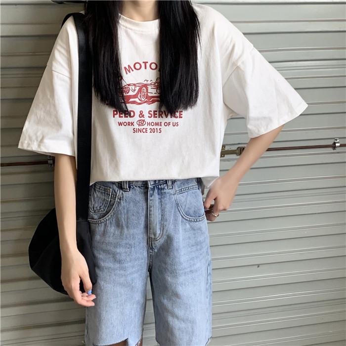 Летняя корейская футболка свободного кроя с коротким рукавом женская большого размера