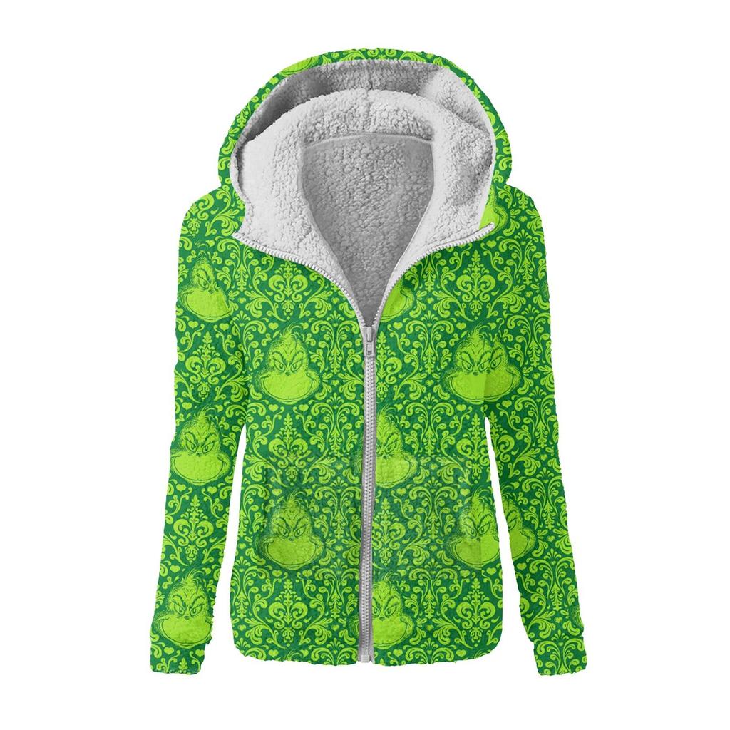 Женская зимняя повседневная модная плюшевая куртка-свитер на молнии с капюшоном и принтом