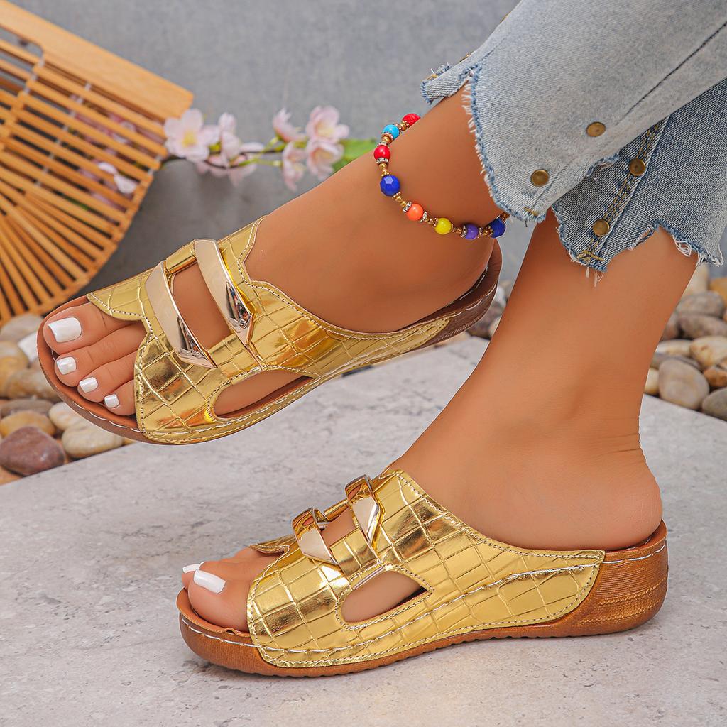 Летняя мода Женские туфли на танкетке с открытым носком Платформа Слипоны Тапочки Женские туфли больших размеров для женщин 36-43 Пляжные сандалии