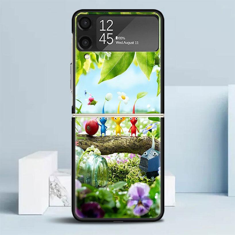 Game P-PikminS 4 Black Cover for Samsung Galaxy Z Flip 7 6 5 4 3 5G Phone Case Flip7 Flip6 Flip5 Flip4 Flip3 Pattern Case Galaxy