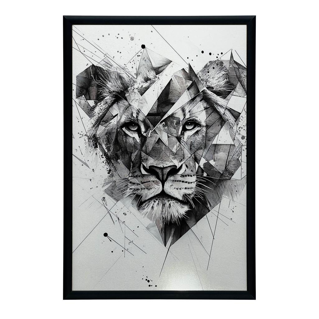 Plakat Lew W Geometrii Plakat Lew W Geometrii, 50X70 Cm, Rama Drewniana Jasny Dąb, Papier Matowy 230 Gsm