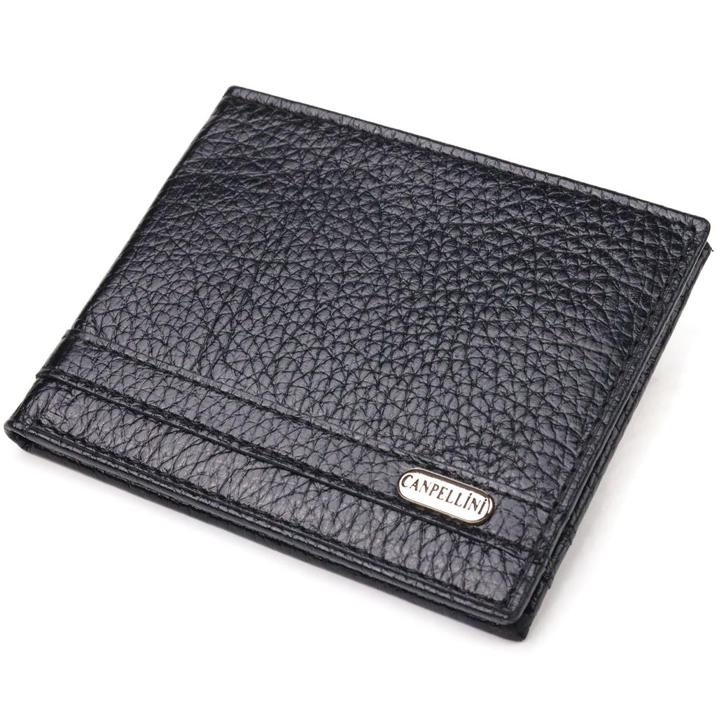 Практичный мужской зажим из натуральной зернистой кожи CANPELLINI Money Clip 21518 Черный