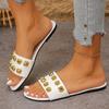 Fashion Plus Size Flat Slippers Women's Fashion Round Toe Open Toe Rivet Soft Sole Anti-Slip Wear-Resistant Roman Shoes