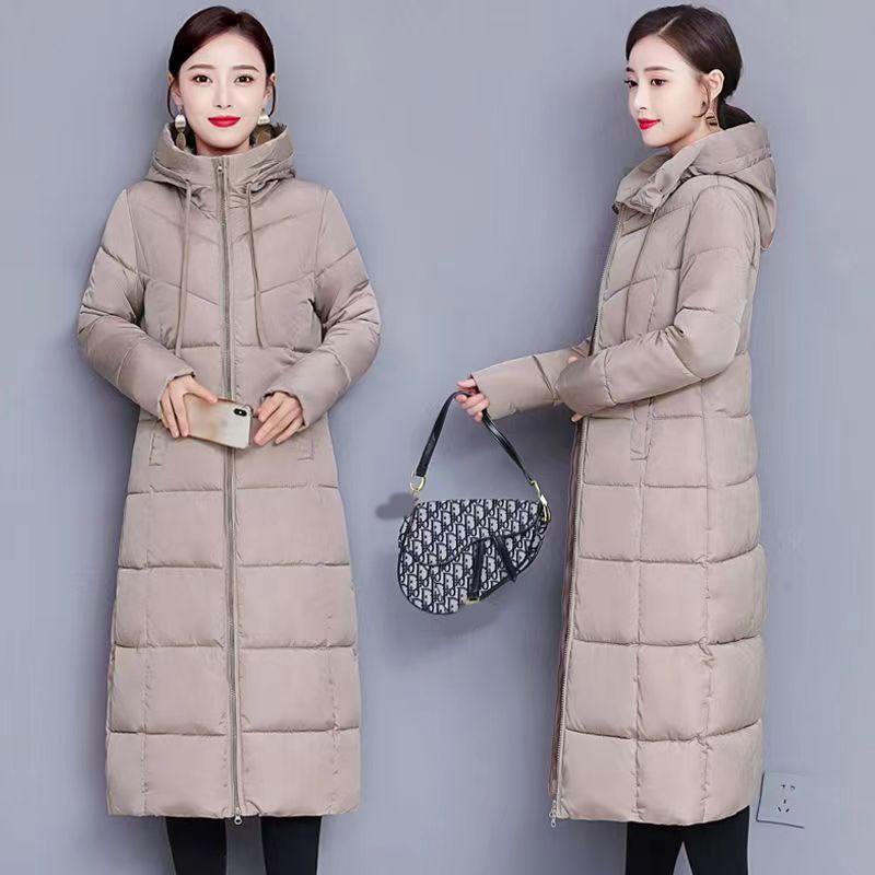 Women's Plus Size Winter Slim Medium Long Down Jacket Coat Solid Colour Warm Outerwear