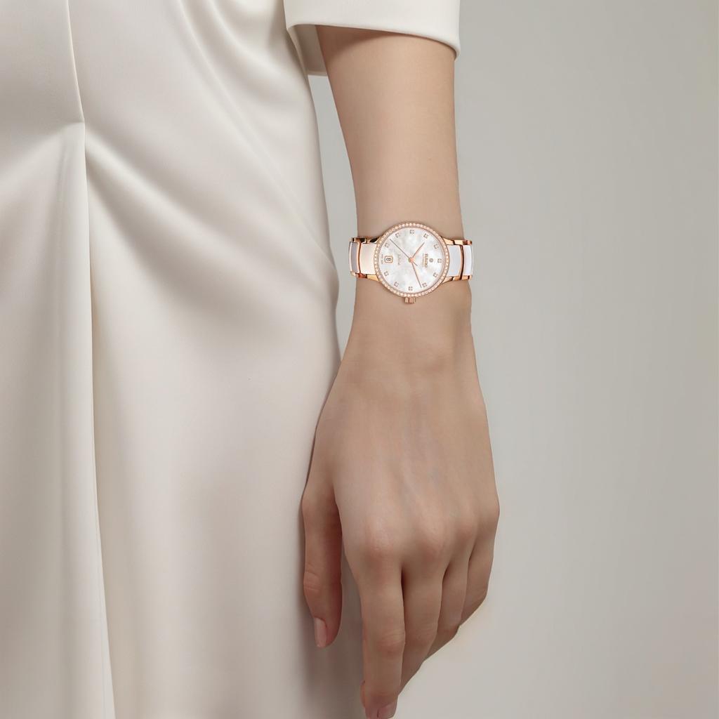 RADO Часы Серии Radar Crystal Автоматический Механический Механизм Водонепроницаемость 50 метров Швейцарские Часы 35 мм Белый Циферблат Нержавеющая Сталь Керамический Ремешок R30230902