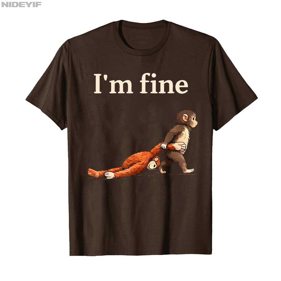 Sad Monkey Boxing Expression Pack with Orange Toy Im Fine Printed TShirt for Unisex Casual Comfortable ShortSleeved Shirt