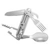 Knife Spoon Fork Bottle Opener Combo Stainless Steel Easy To Clean Folding Camping Utensil