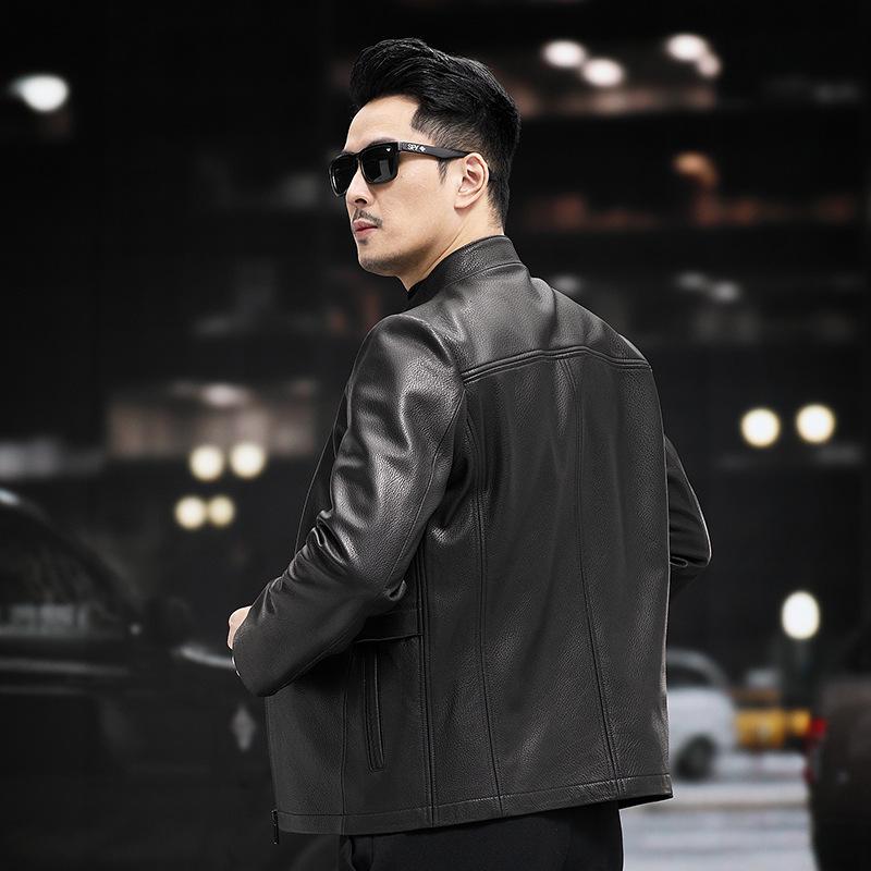 Весенняя и осенняя куртка из натуральной кожи, мужская куртка из козьей кожи, куртка с воротником-стойкой, кожаная куртка для мотоциклистов
