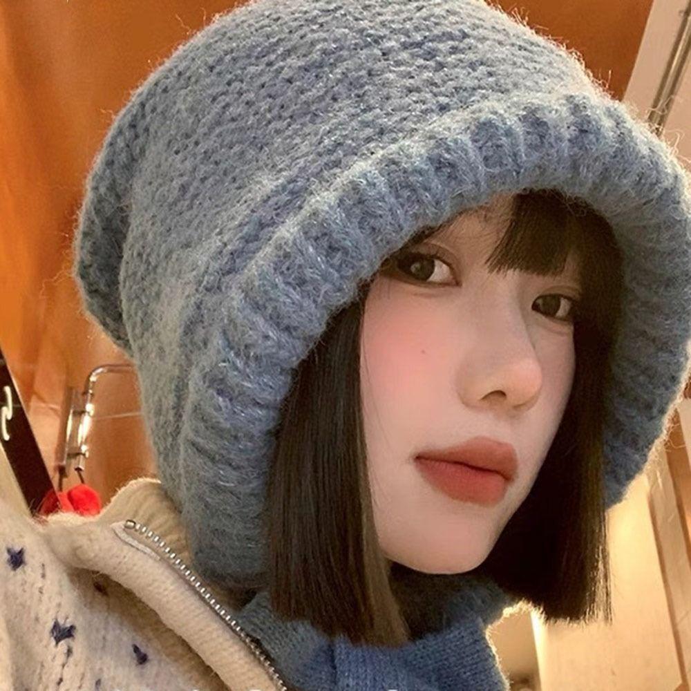Strap Windproof Rope Knitted Hat Ear Protection Wool Balaclava Hat Cute Pullover Hat  Women
