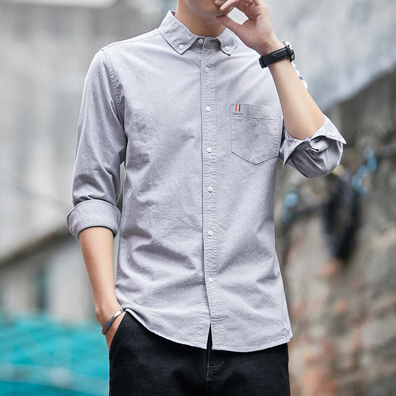 Мужская рубашка из чистого хлопка с длинным рукавом, новая осенняя однотонная мужская рубашка из ткани Оксфорд, повседневная деловая хлопковая рубашка для мужчин