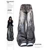 Women Black Gothic Y2k Graffiti Jeans Vintage Hip-hop Baggy Aesthetic Washing Fashion Striped Pants Korean Trashy Denim Trousers