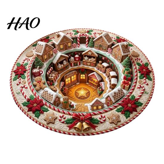 Indoor Festive Area Rug Christmas 3D Rug, Illusion Round Decorative Winter Seasonal Floor Mat, Carpet for Home Living Room Holiday Decoration Decor