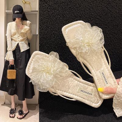 Шлепанцы на плоской подошве с цветком, женская обувь, летняя обувь, новые летние модные сандалии, сандалии