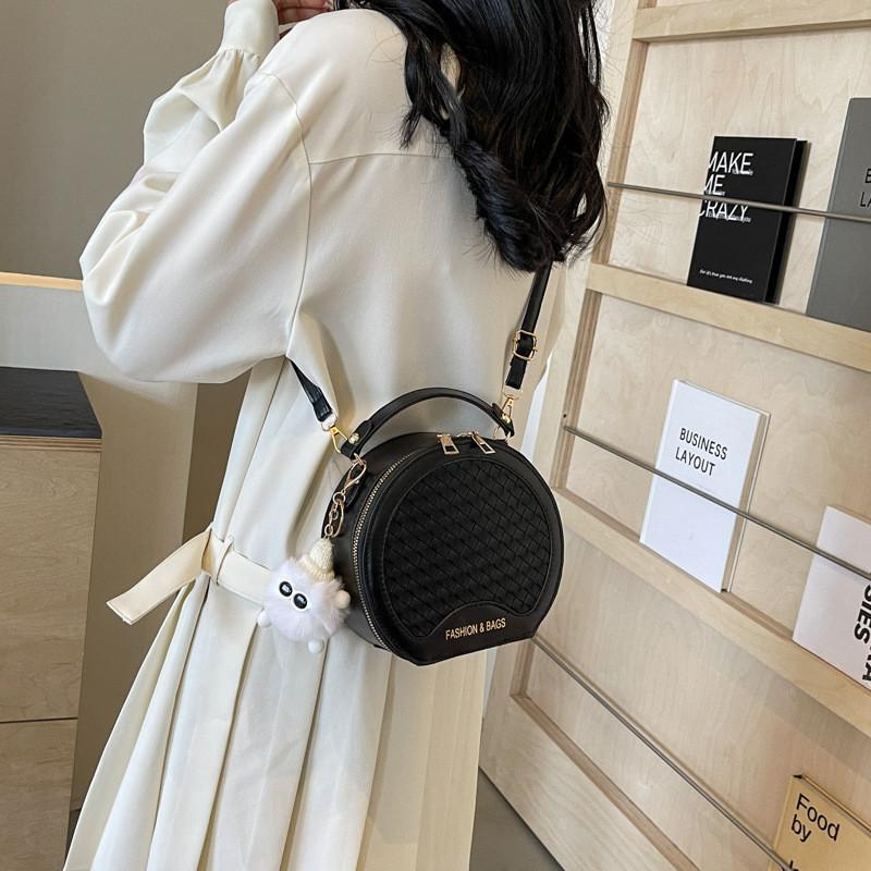 Стильная Модная Женская Круглая Сумка Кроссбоди с Застежкой-Молнией в Шикарном Черном Цвете