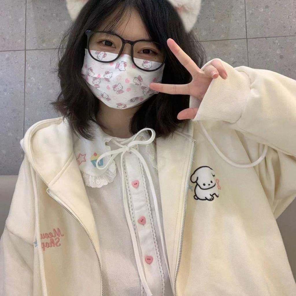 Японские кавайные толстовки на молнии для женщин, милые девушки, звезды, графика, вышивка, толстовки с капюшоном Kpop, милый повседневный женский топ