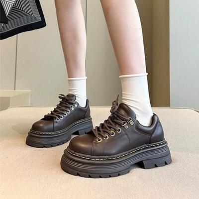 «Женские кожаные мокасины на толстой подошве в британском стиле на осень 2024 года – повседневная обувь JK в студенческом стиле со шнуровкой»