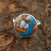 Oyster Copper Turquoise Round Gemstone Ring, Statement Ring, Birthday Gift, Bezel Ring, Handmade Ring, Anniversary Gift, 925 Silver Ring