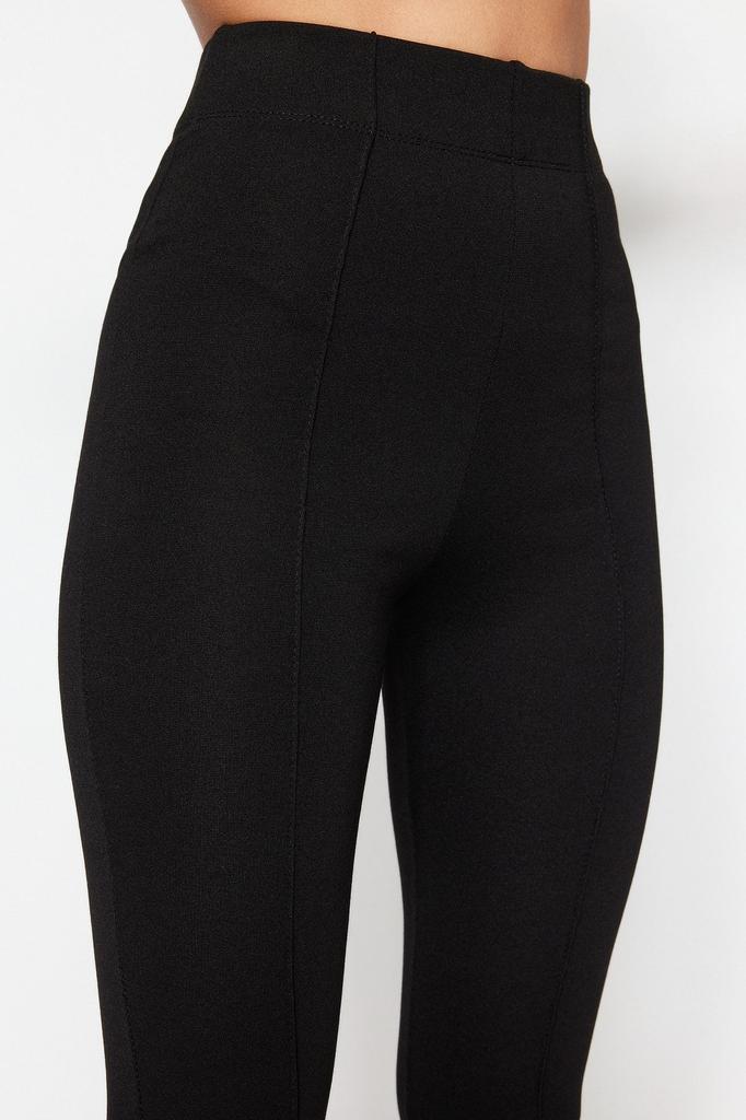 Women's Style Plus Size Black Ribbed Elastic Waist Flare Flare Leg High Waist Knitted Trousers