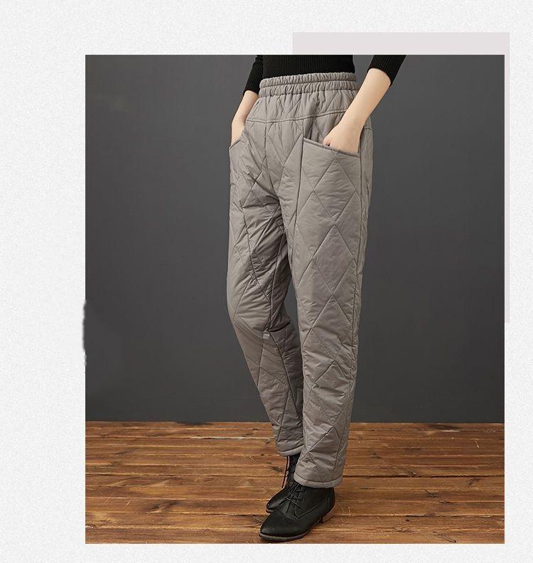 Женские зимние брюки с высокой талией, облегающие, ромбовидной стежкой, повседневные, однотонные, теплые брюки для холодной погоды