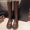Зимние женские высокие сапоги из натуральной кожи на среднем каблуке, классическая обувь 2025 года, дизайнерские гладиаторы, высокие мотоциклетные ботинки до колена
