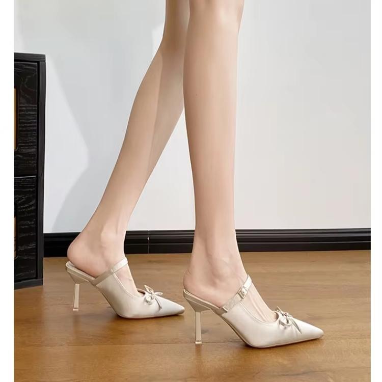 Leisure Slippers for Women Basic Slides Pointed Toe Thin High Heels Shoes Women Solid Leopard Butterfly Knot Summer Slippers