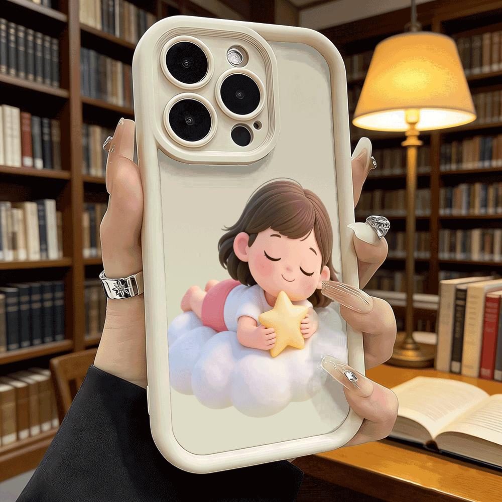 Girl Hugging Star on Cloud Soft TPU Shockproof Case For Xiaomi Redmi Note 15 14 13 12 11 Pro Anti-Fall Protective Back Cover