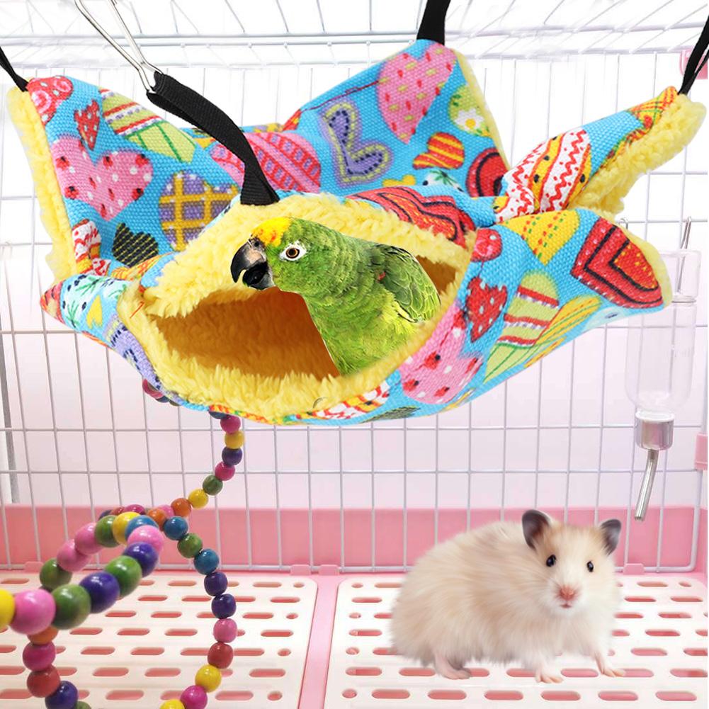 Small Pet Animal Hamster Warm Winter Double Deck Hammock Hanging Bed Cage with Hooks(Peach Heart (20x20cm) )
