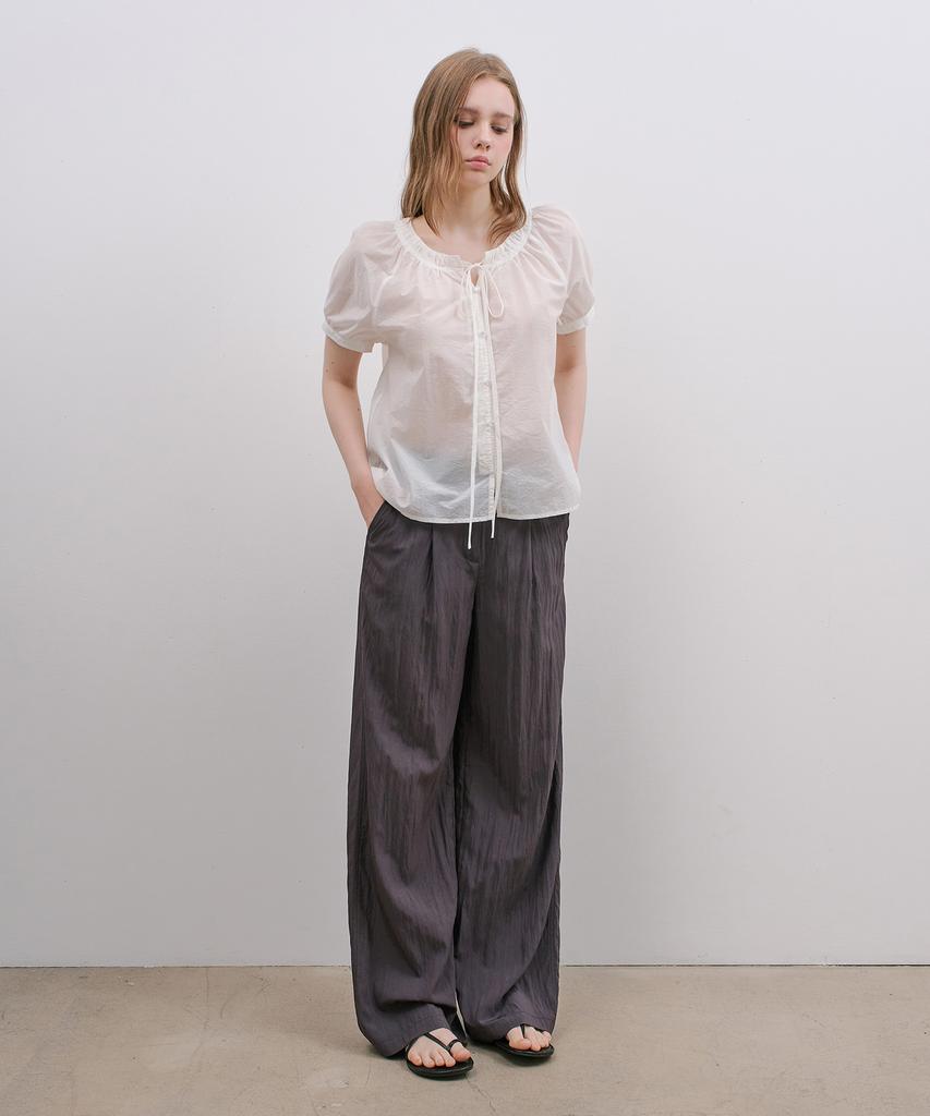 MIND BRIDGE WOMEN [W] Single-Pleat Wide Back Elastic Pants