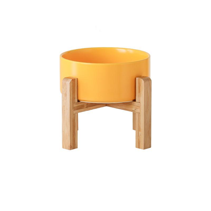 Ceramic Salad & Noodle Bowl Set with Wooden Stand - Black