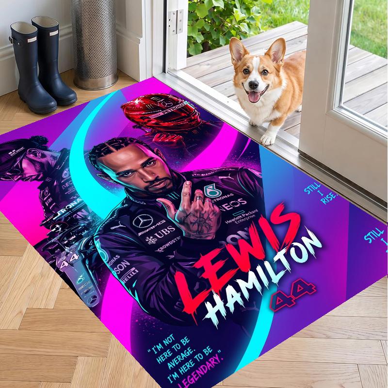 Crystal Velvet Rug with Lewis Hamilton Design, Soft Non-Slip Floor Mat for Living Room Bedroom Decor
