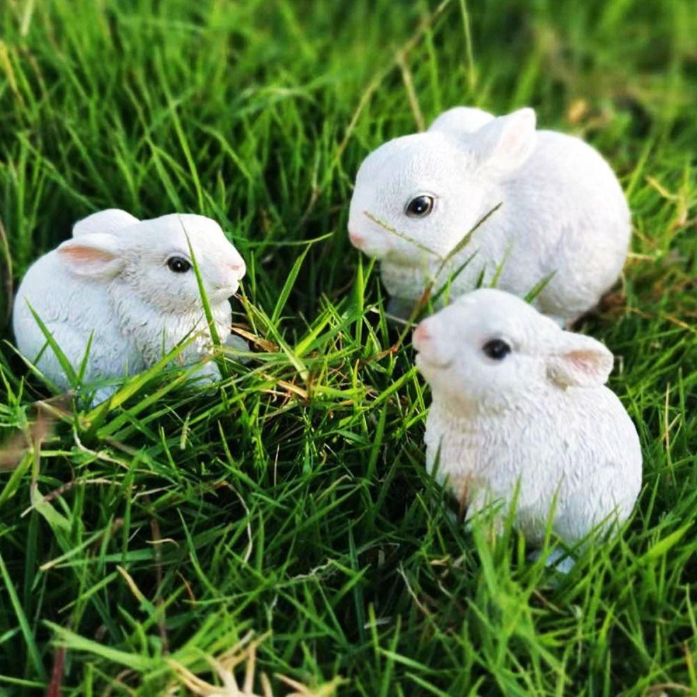 3pcs Cute Bunny Figurines Lovely Miniature Rabbit Statue Crafts Animal Sculptures Cabinet