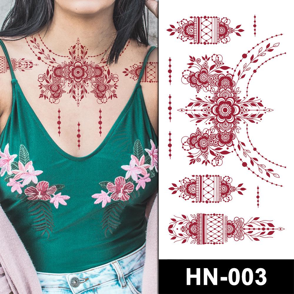 HN Красные Кружевные Наклейки Тату Хной - Европейский и Американский Стиль, Креативные и Сексуальные Временные Кружевные Татуировки