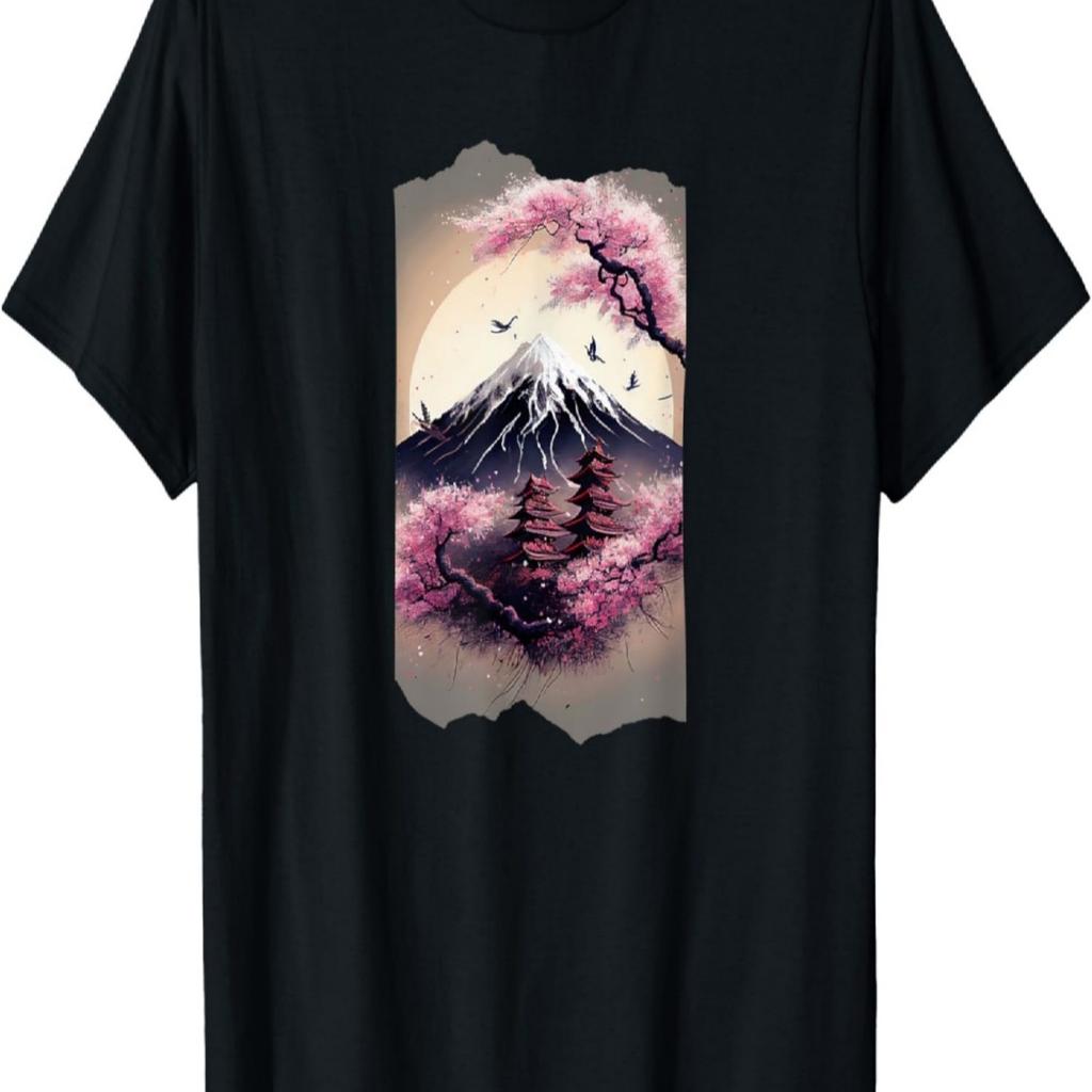 Mount Fuji Cherry Blossoms Japan T-Shirt(1)