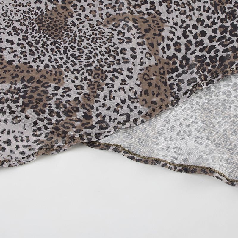 Осень/Зима 2024 Европейский и Американский Стиль Леопардовый Принт Сетка Асимметричная Длинная Юбка