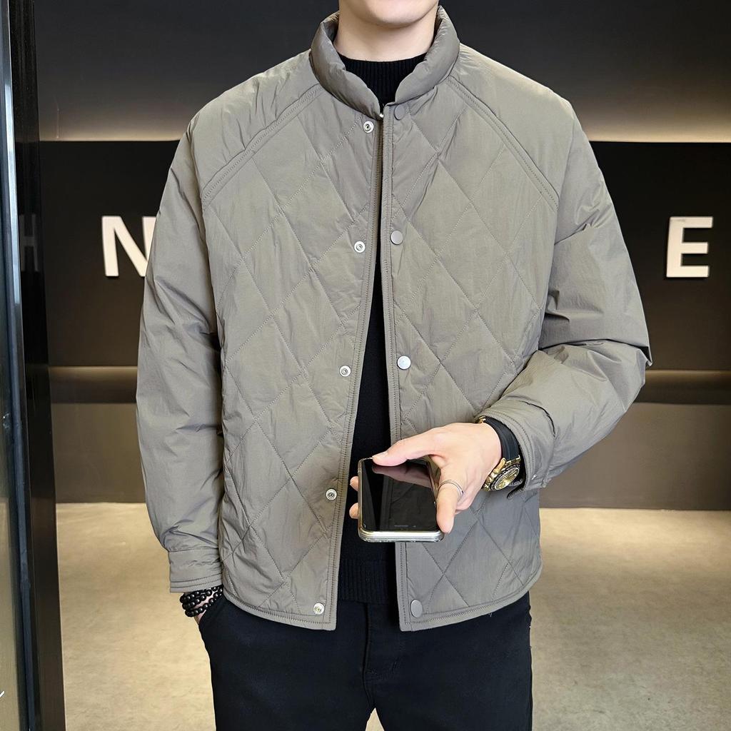Men's 2025 Trendy Stand Collar Quilted Down Jacket with Lightweight White Duck Down Liner