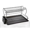 Пожизненная корзина для посуды из нержавеющей стали с двухслойной стойкой для тарелок с термопластиковым покрытием черного цвета