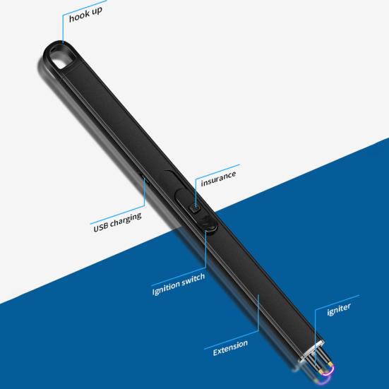 1 Set Electric Igniter Long Handle Portable Windproof USB Charging Igniter for Camping Picnic Home Use