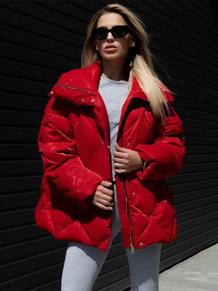 Зимнее повседневное однобортное стеганое хлопковое пальто без шапки, женское шикарное стеганое на молнии, теплое, мягкое, свободное, эластичное, новинка 2024 года, короткая куртка