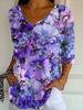 Ladies' Elegant Floral Print Seven Quarter Sleeved Top, Casual V-neck Short Sleeved Shirt for Spring, Summer, and Autumn