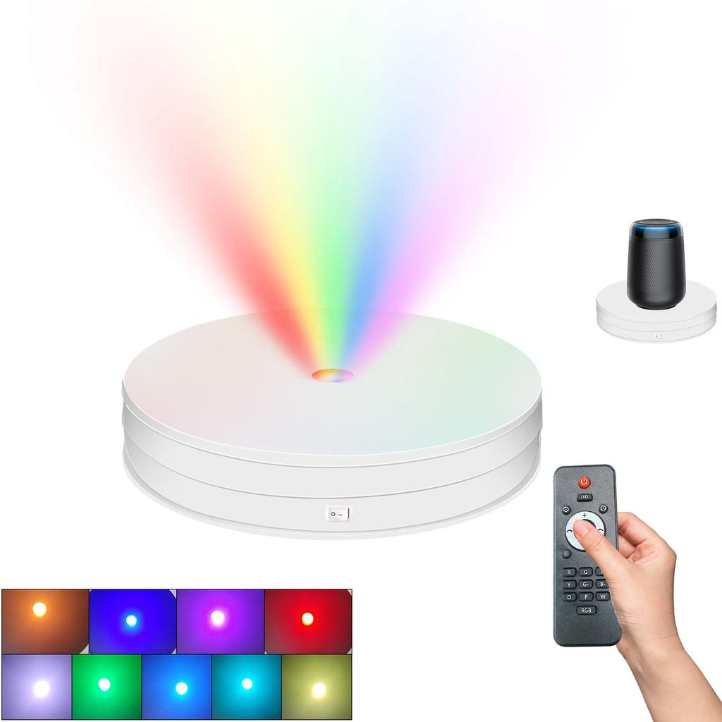 25 см 10 дюймов Моторизованная вращающаяся подставка для дисплея с RGB-подсветкой Вращающийся на 360 градусов Электрический поворотный стол для фотографии для