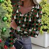 Women's Winter Slim-Fit Base Layer T-Shirt Fashionable Christmas Print V-Neck Pullover Long-Sleeved Top