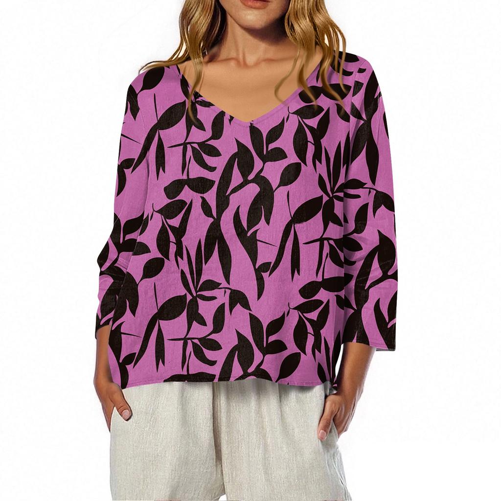 Женские топы с рукавом 3/4 Летние модные блузки с V-образным вырезом Нарядные повседневные футболки Летние наряды Пляжный отдых