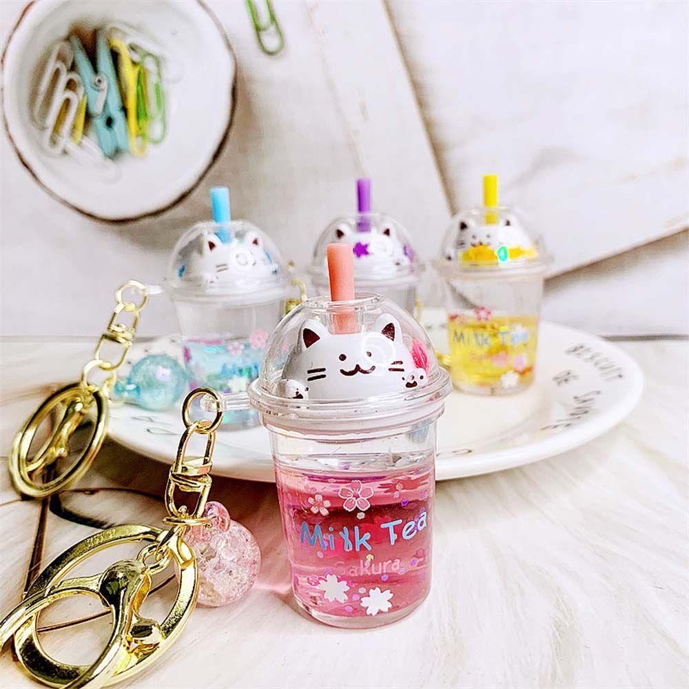 Cartoon Ornaments Bag Pendant Sakura cat Key Ring Key Holder Milk Tea Bottle Keychain Car Key Chain