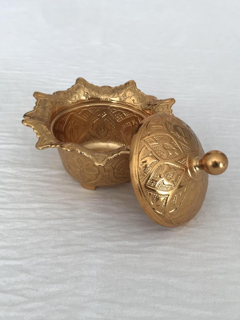 Traditional Turkish Delight and Sugar Bowl, Lidded Sugar Bowl, Decorative Authentic Medieval Style Wedding Gift, Gold Plated Bowl